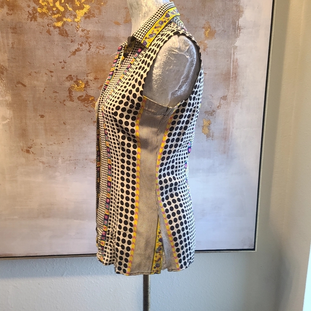 Versace Yellow and Black And White Pok A Dot Sleeveless Shirt 44 EU/US M - Picture 5 of 11